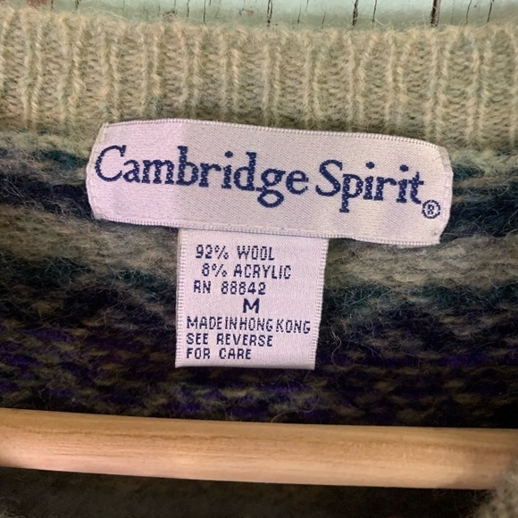 Women’s vintage Cambridge Spirit green striped button up wool cardigan sweater - Picture 3 of 5